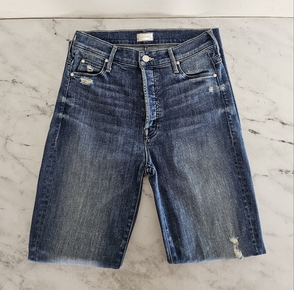 MOTHER The Stunner Ankle Fray Grafilli Girl Blue Skinny Jeans 26 Preowned‎ - Picture 5 of 12